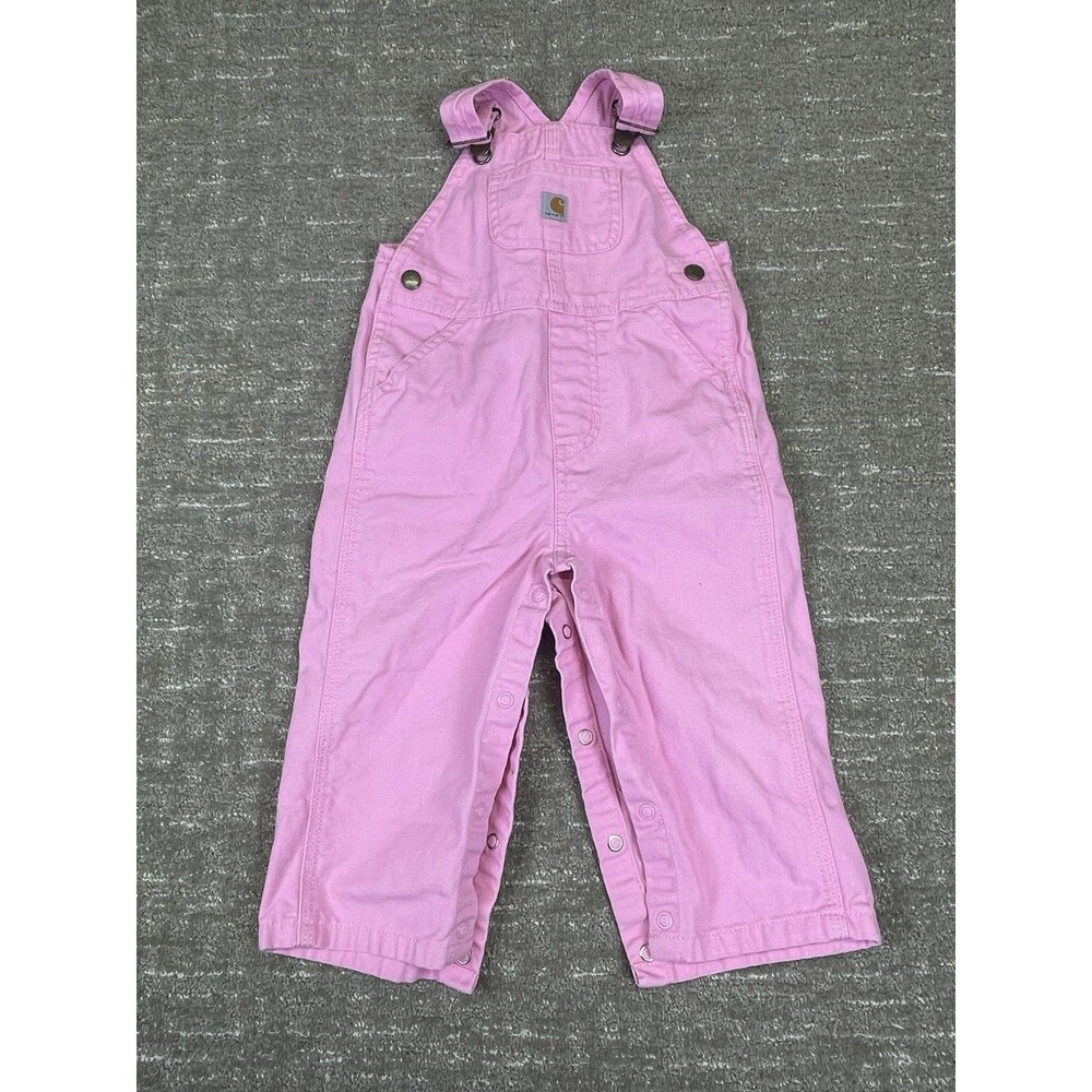 Infant Girls 18 Month Carhartt Pink  Overalls Bib Denim Adjustable Straps  EUC